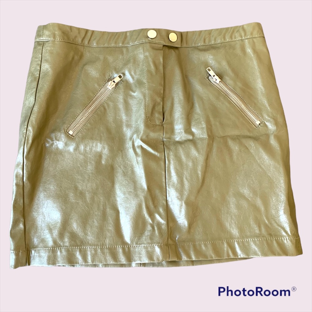 Olive Green High-Waisted Leather Skirt